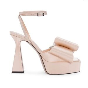 MACH & MACH Le Cadeau 140mm Crystal-Embellished Bow Platform Sandals Beige 8